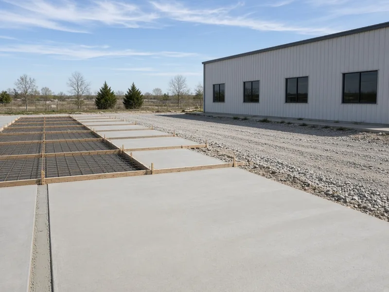 Gravel lot being replaced with formed and poured concrete parking bays, Abilene, TX