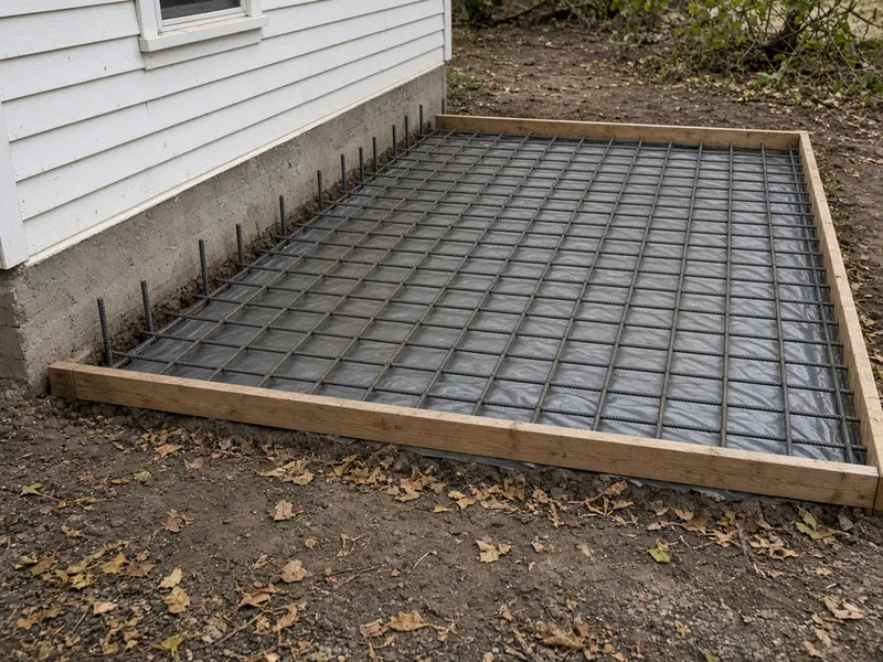 Rebar on chairs for a room-addition slab doweled into an older house foundation, Merkel, TX