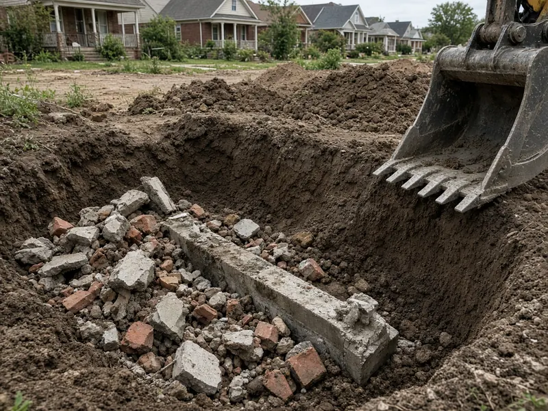 Old buried concrete and brick fill dug up on an in-town slab site