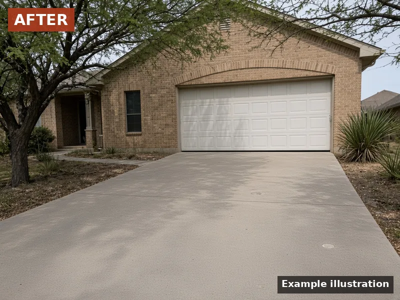 Example illustration: after — example illustration, after: same driveway lifted level with the garage edge, Abilene, TX