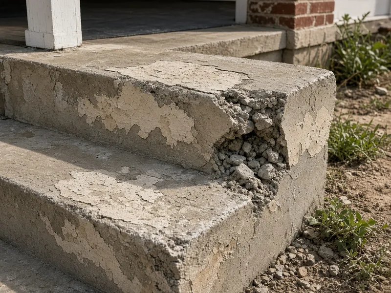 Spalled, flaking concrete steps with a broken corner, Abilene, TX