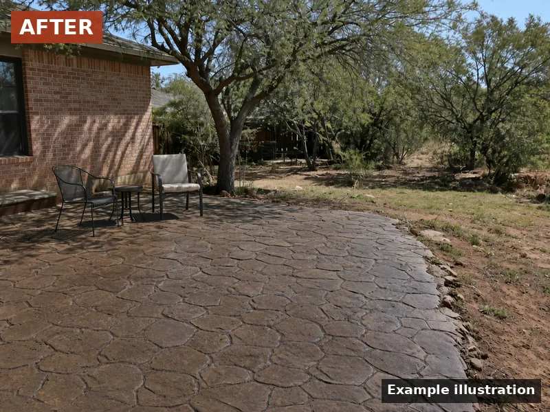 Example illustration: after — example illustration, after: same patio recolored and sealed, Abilene, TX