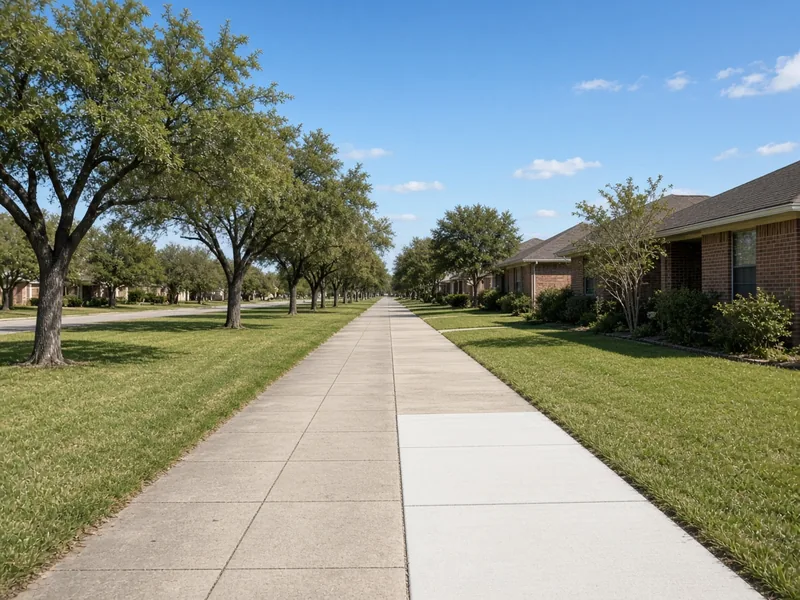 Public sidewalk along a residential street with one newly replaced section